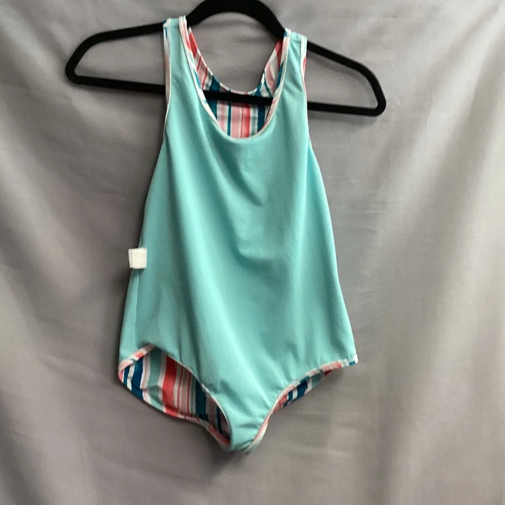 Eddie Bauer‎ Kids Swimsuit Striped Racerback One Piece Swimwear L (14/16)